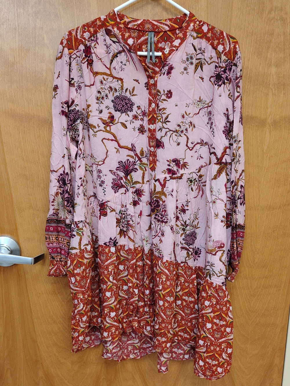 Anthropologie Pink Plum and Rust Oversized Asymmetrical Mini Dress